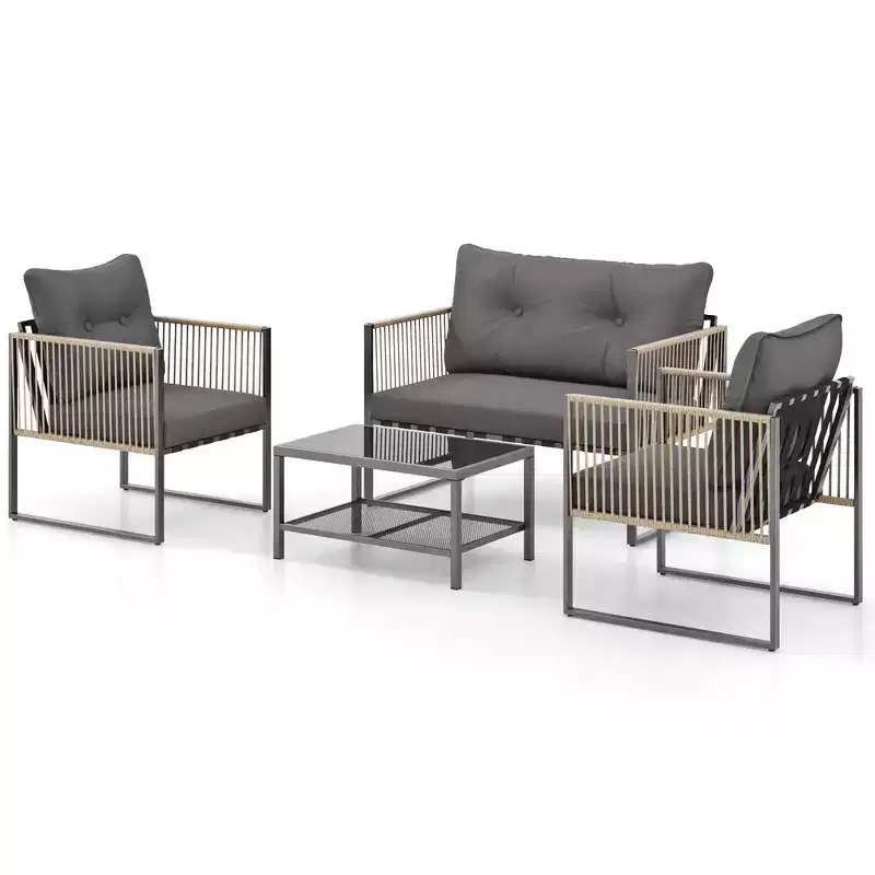 Costway 4/8 PCS Patio Furniture Set PE Rattan Conversation Sofa Set with Thick Cushions