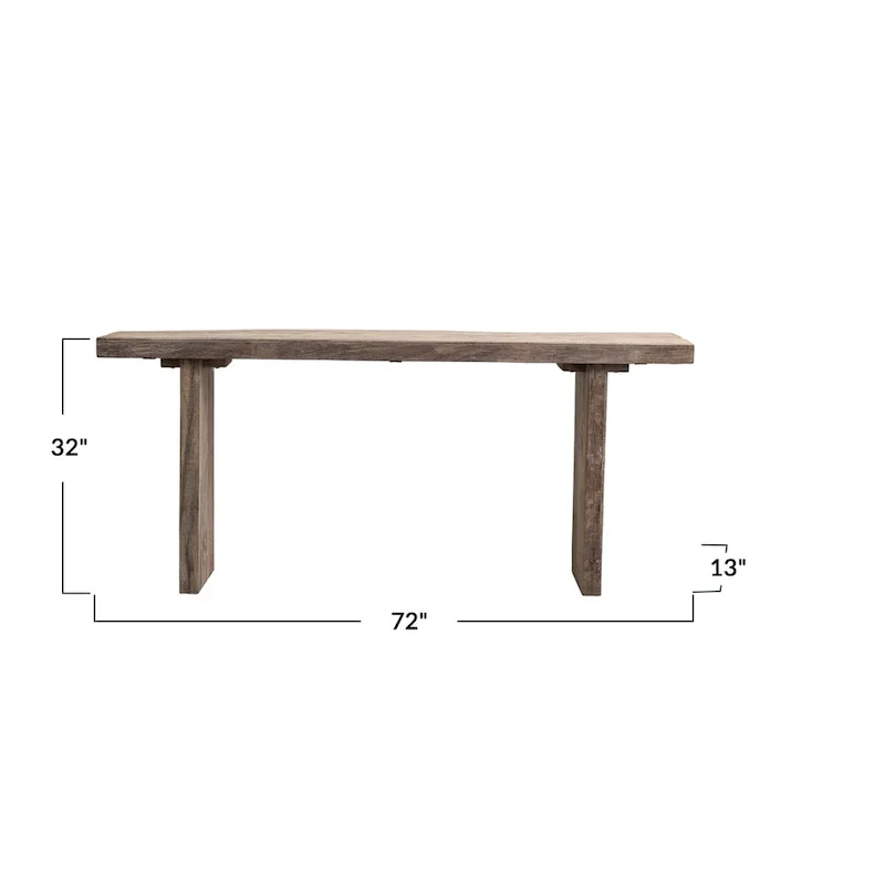 Reclaimed Wood Console Table with Distressed Bleached Finish - 72.0L x 13.0W x 32.0H