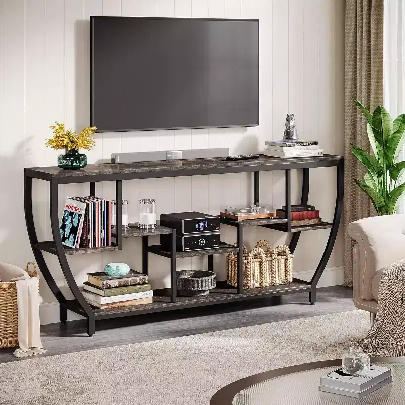 Lantine 70.86 Inch Long Sofa Table with Shelves, Rustic Console Table with Storage, Industrial Entryway Table TV Stand