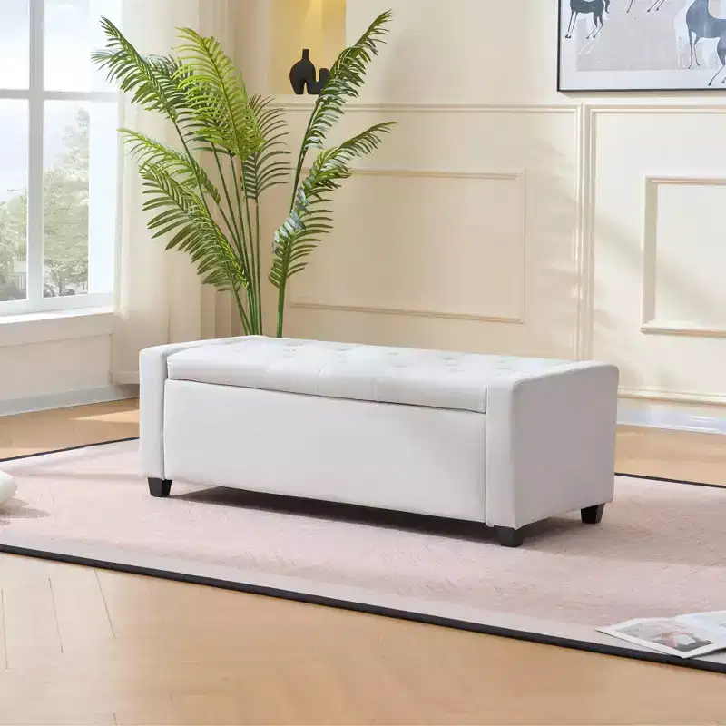 Okak Modern Button Tufting Ottoman Pull-out Storage Bench,Upholstered Indoor Footrest Shoe Bench for Bedroom,Hallway