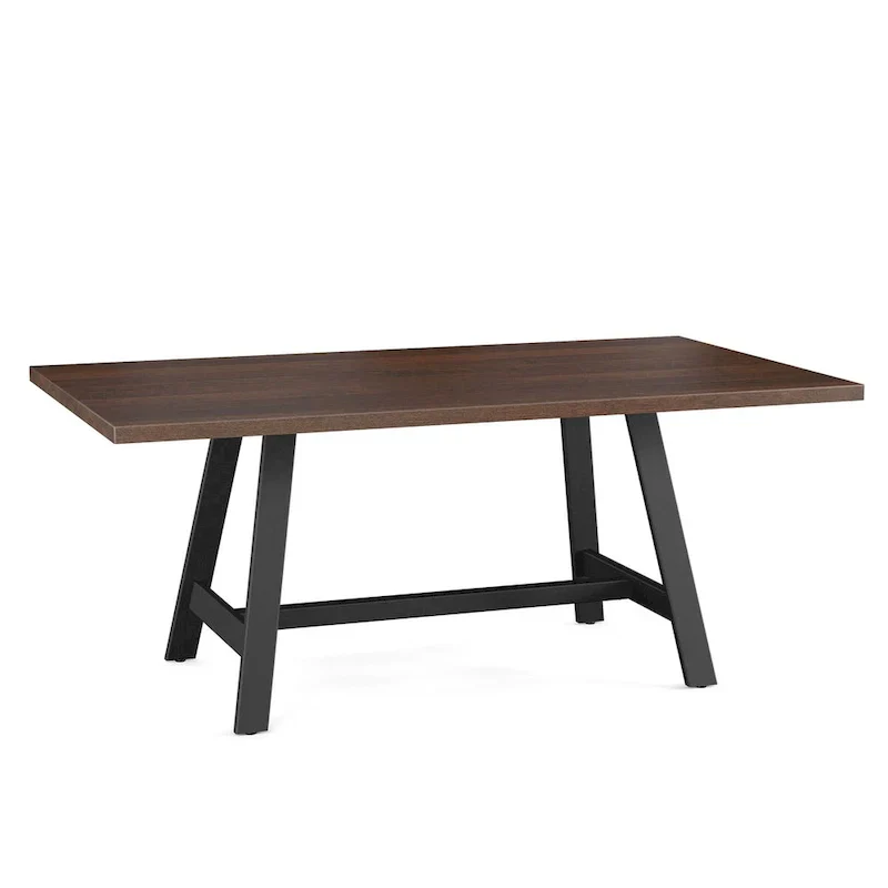 Solid Wood Dining Table with Metal Trestle Base