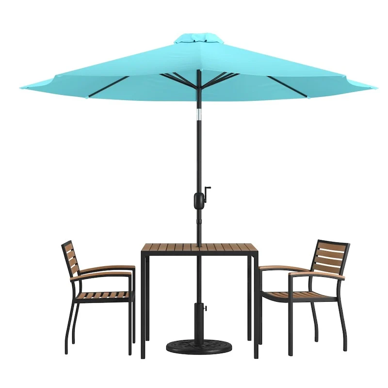 Patio Set wirh 35  Table, 2 Chairs, and Umbrella with Base - 35.25 W x 35.25 D x 29.5 H