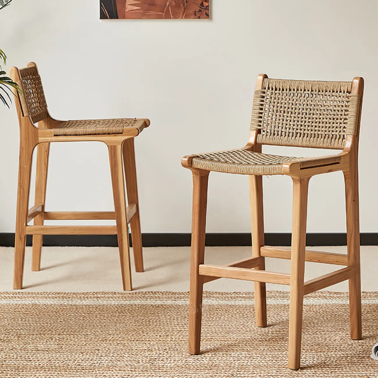 Scandinavian Wooden Ratten Bar Stool