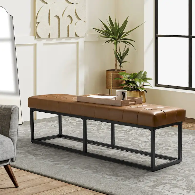 Classic Genuine Leather Bedroom Bench