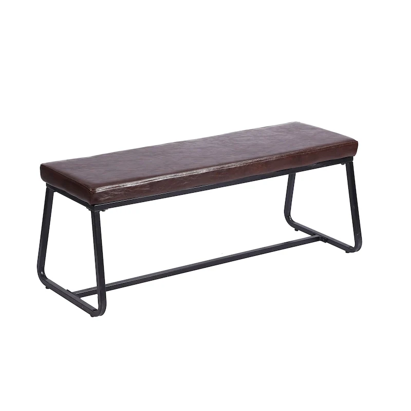 Home Remy Entryway Bench, PU Leather Upholstery, Iron Legs