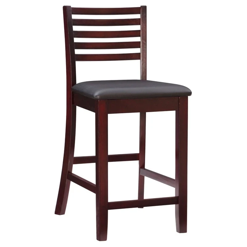 Linon Piedmont Faux Leather/Fabric 24-Inch Ladder Back Counter Stool