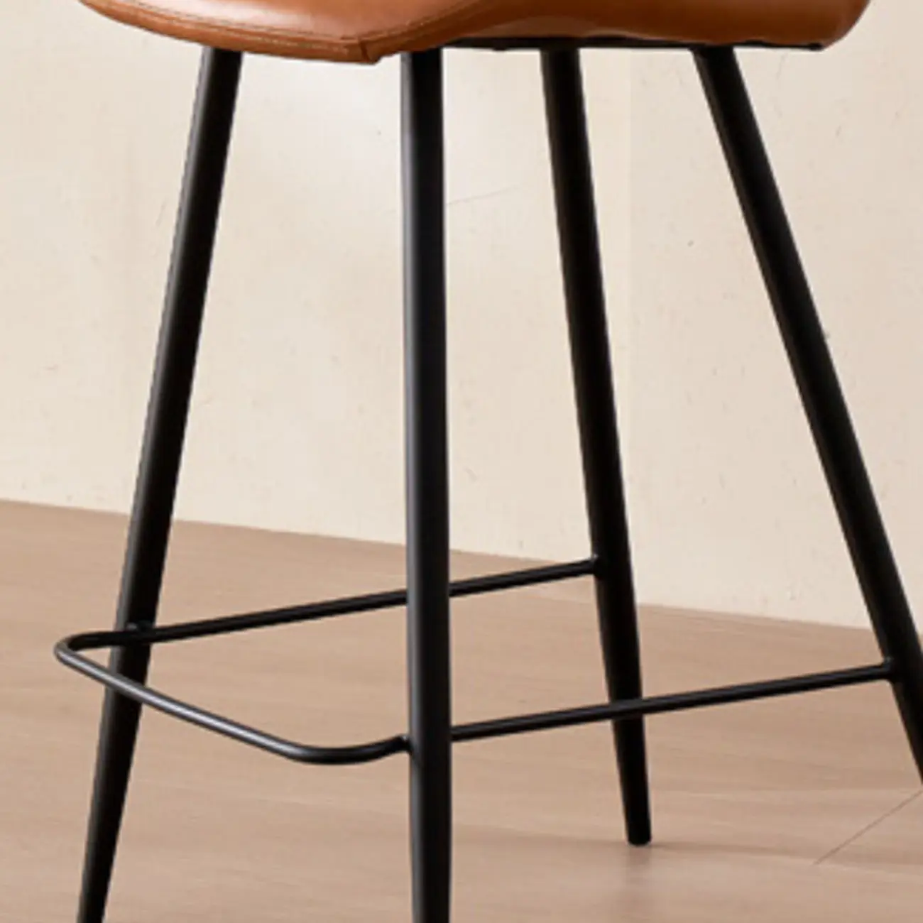 Mid-Century Modern Leather Bucket Bar Stools with Low Back