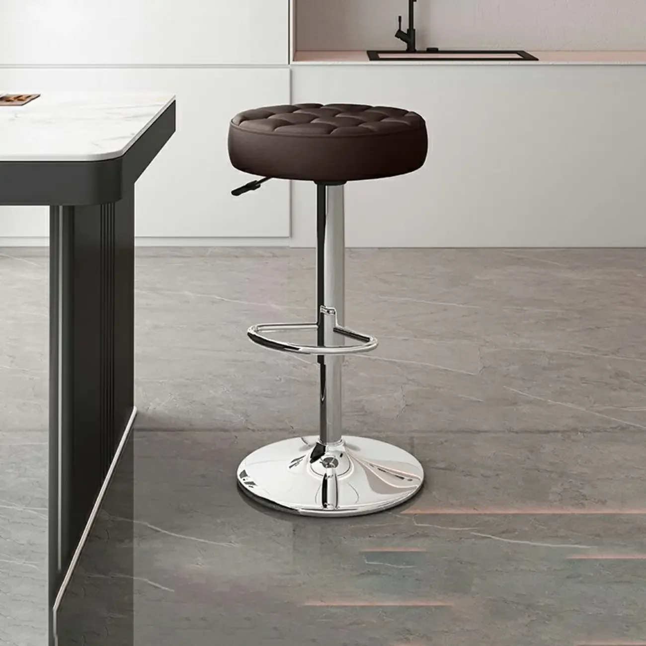 Leather Upholstered Adjustable Swivel Bar Stools