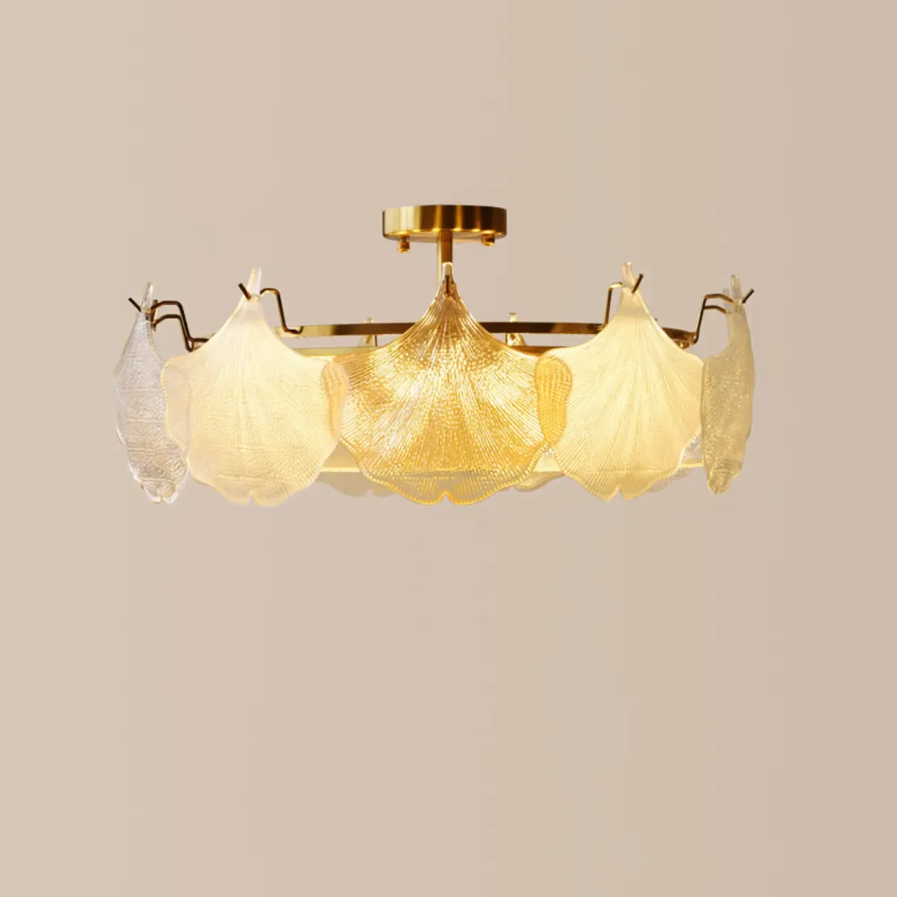 Modern Glass Leaf Shape Gold Semi Flush Ceiling Light