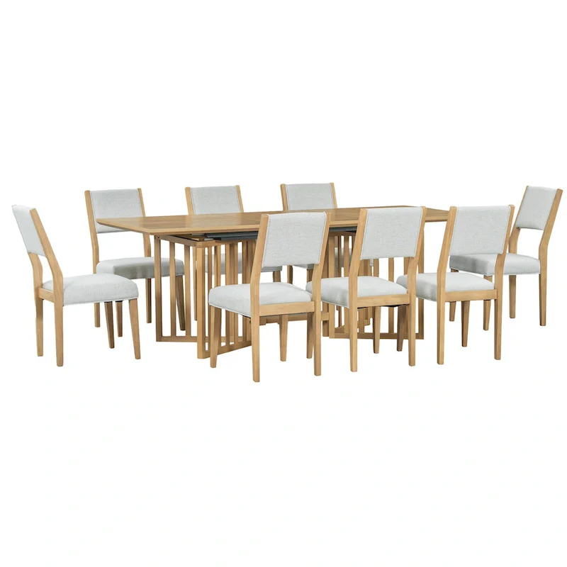 Farmhouse 9-Piece Dining Table with 212 Removable Leaves & 8 Dining Chairs