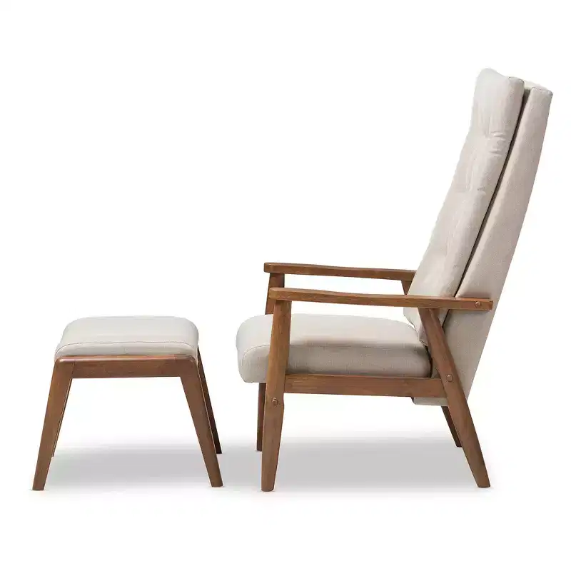 Gray Fabric Mid-Century Lounge Chair & Ottoman Set, 1-Seat