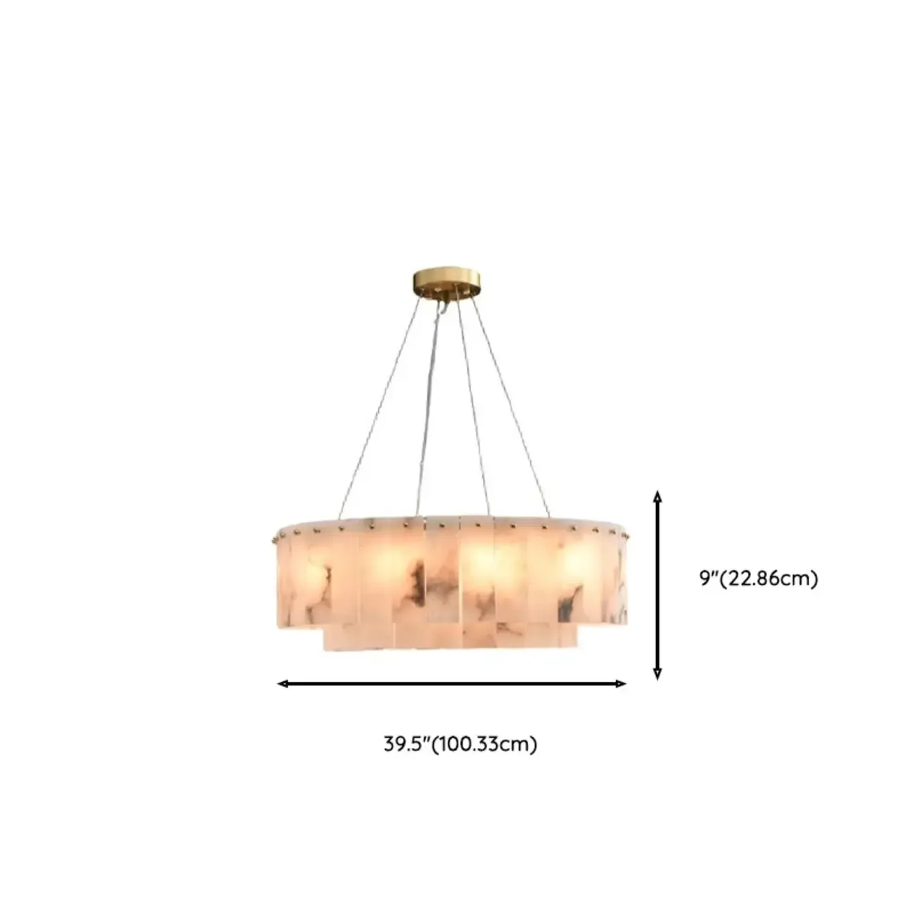 2-Tiers White Metal Circle Alabaster Drum Chandelier