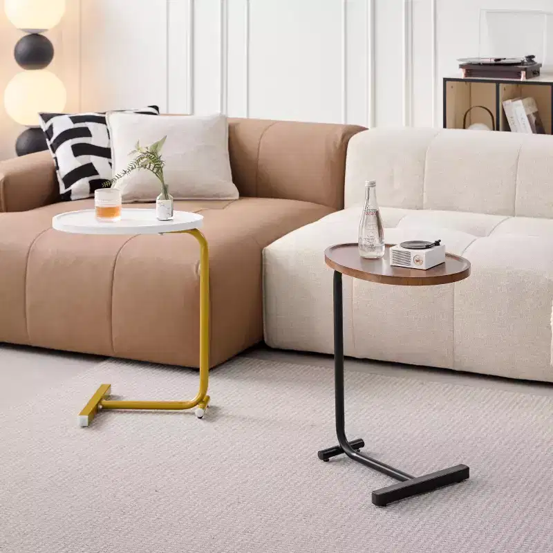 MAYEERTY 2-Piece Brown C-Shaped Metal Side Table, Slim Sofa End Table for Small Spaces, Living Room & Bedroom Nightstand