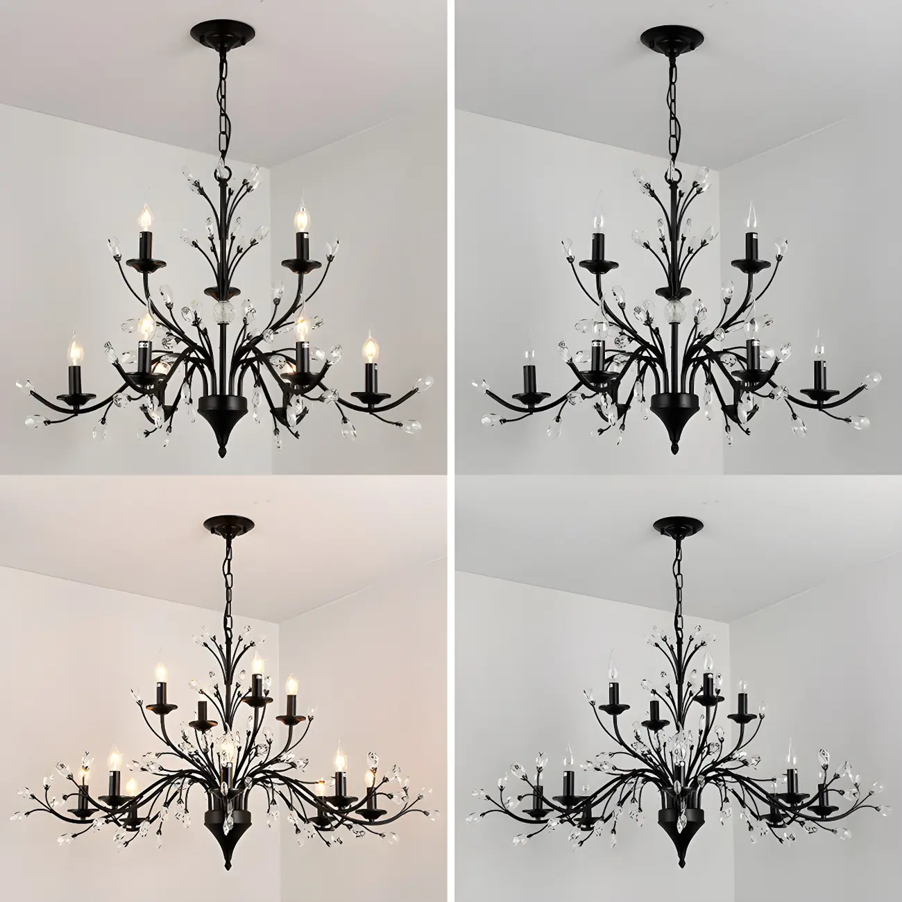 Modern Elegant Black Branch Crystal Candelabra Chandelier