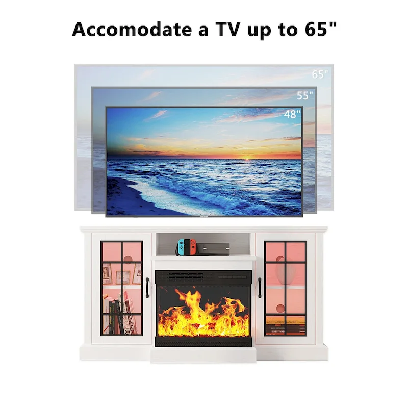 Fireplace TV Stand with All-Sided Glass Electric Fireplace