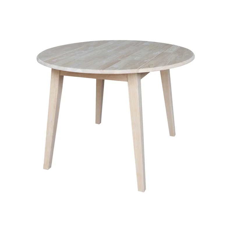 42-Inch Solid Parawood Round Drop Leaf Dining Table – Two 9-Inch Leaves