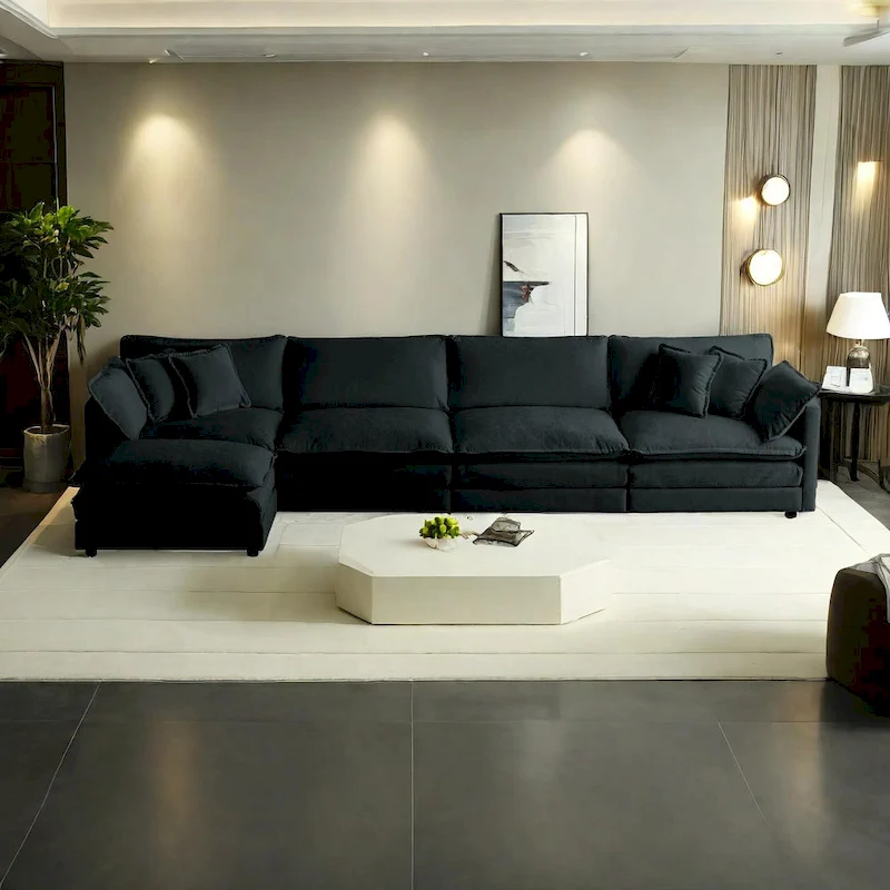 5-Piece Modular Chenille Upholstered L-Shaped Sectional Sofa with Ottoman