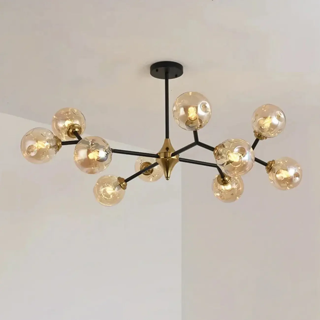 Modern Black Gold Glass Sputnik Chandelier