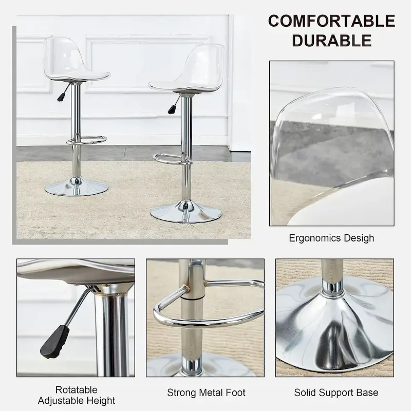 Swivel Bar Stools Set of 2, Counter Height Barstools with Backrest, Dining Room Chairs with Footrest and PU Seats