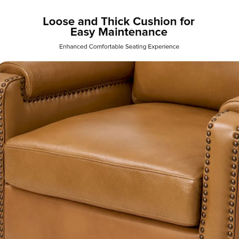 Kunz Transitional Genuine Leather Armchair with Removable Cushion and Nailhead Trims
