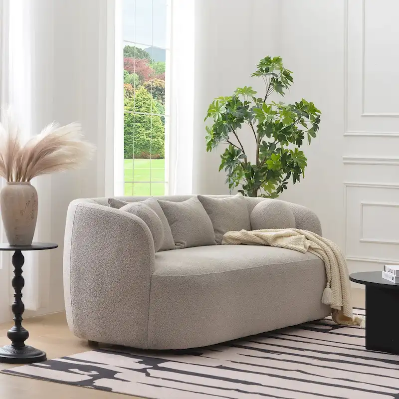 Sherpa Boucle Upholstered 3-Seater Sofa Couch, 85 W