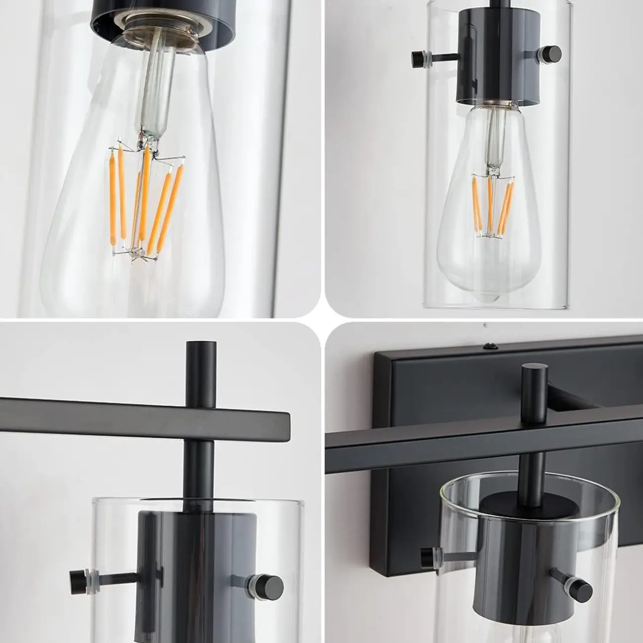 Industrial Cylinder Glass Vanity Light Fixture Hardwired