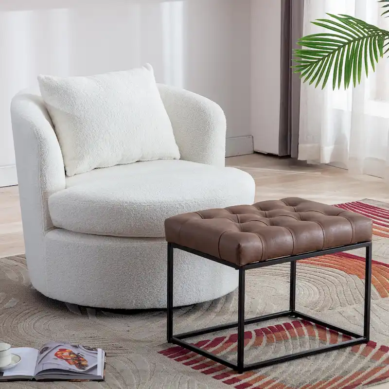 Swivel Barrel Chair with Lamb Wool Fabric
