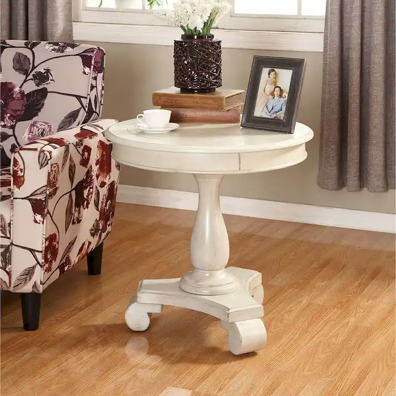 Round Wood Pedestal End Table with Scrolled Legs