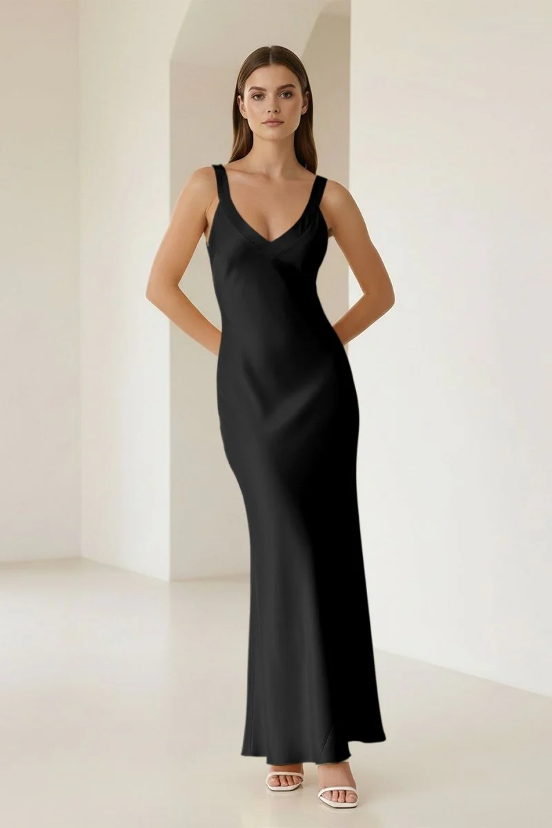 Yellow Mermaid Satin V Neck Long Party Dress