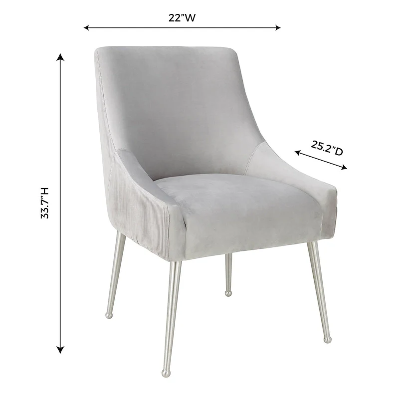 Tasback Pleated Light Grey Velvet Side Chair