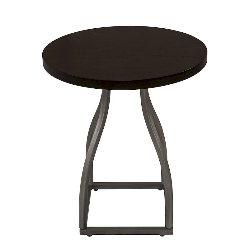 Brown / Umber / White Wash Round Wood Top Accent Table with Metal Base
