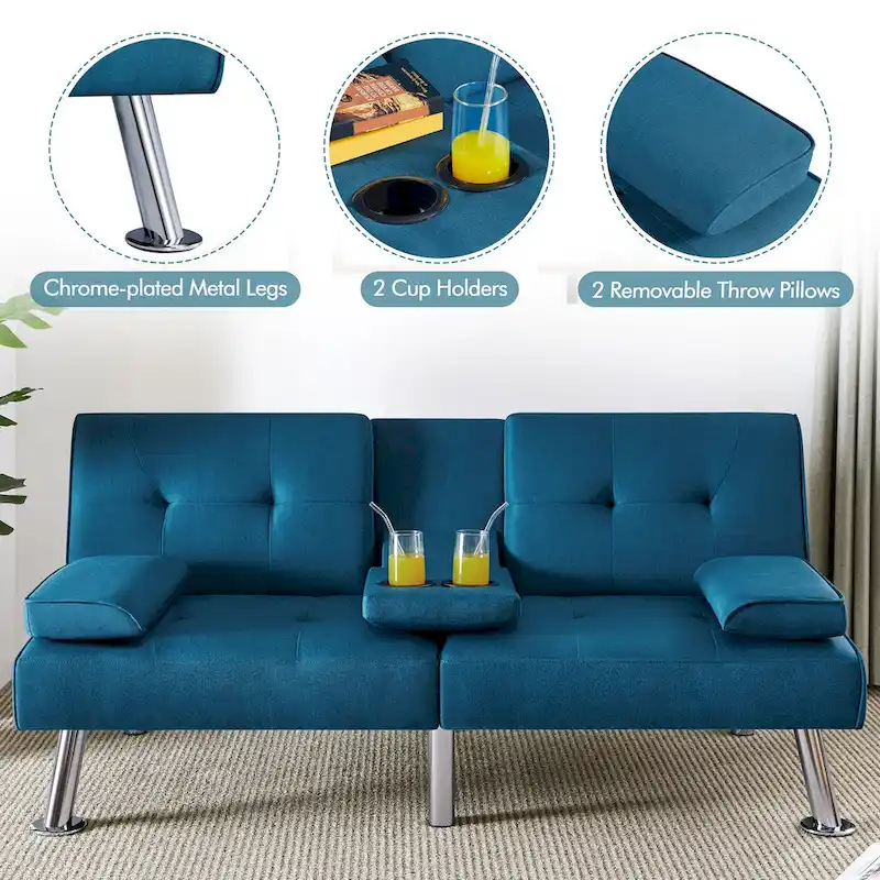 Yaheetech Fabric Upholstered Convertible Futon Sofa Bed