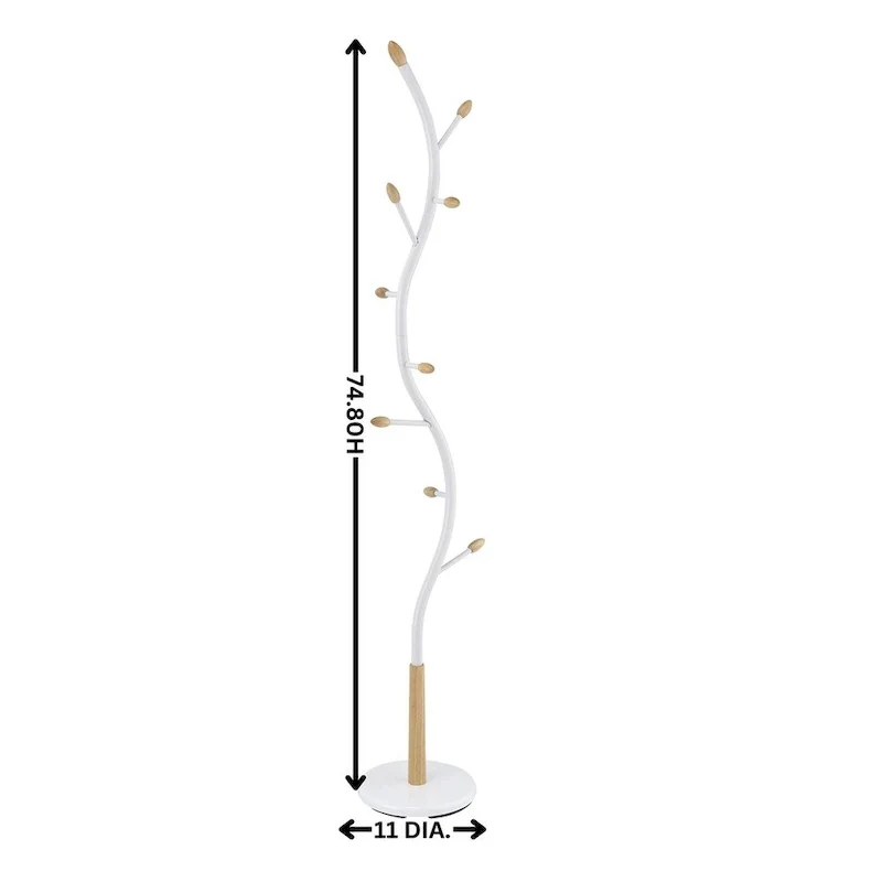 Black & Walnut Branch-Style Metal Standing Coat Rack with 9 Hooks, 1-Person