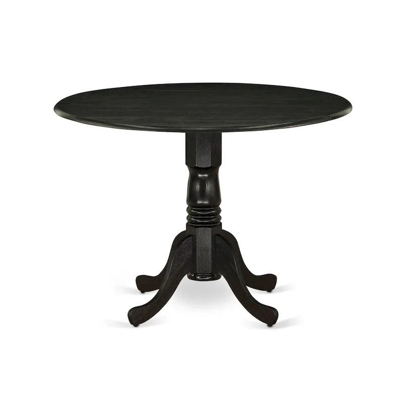 Round Dining Table Set with Blue Linen Fabric Chairs - Wire Brushed Black