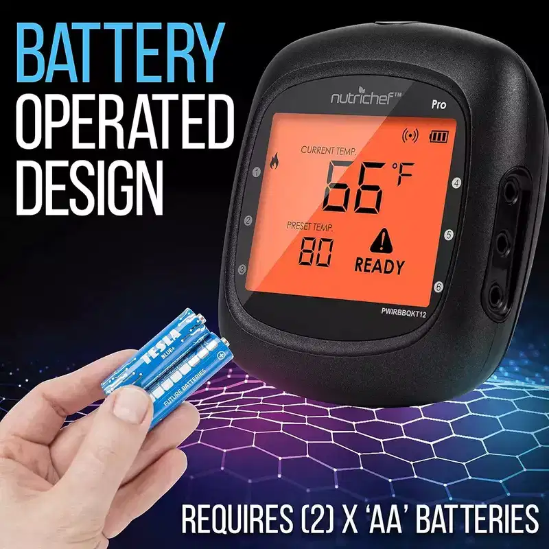 NutriChef Smart Bluetooth BBQ Thermometer - Black