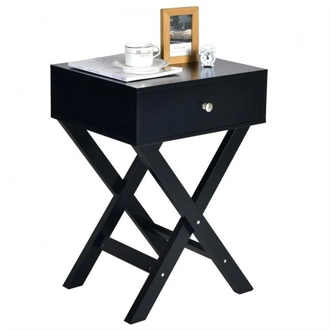 X Shaped Structure Side Nightstand with Drawer
