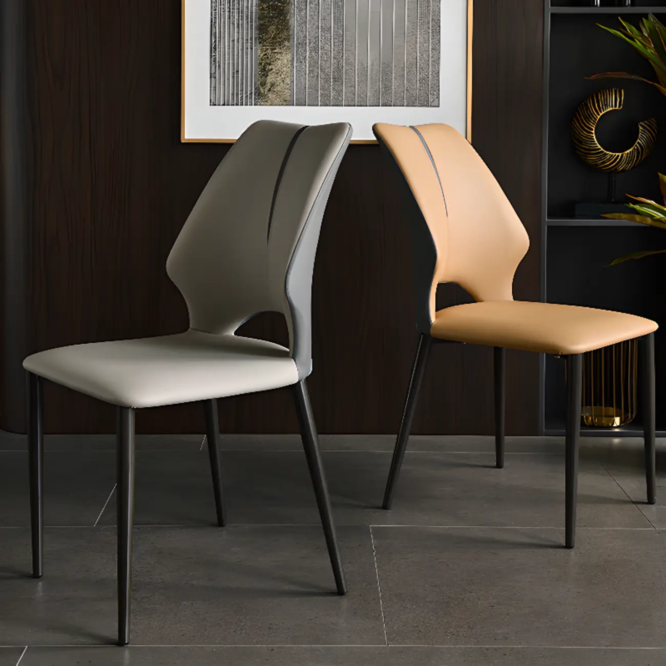 Modern Faux Leather Open Back Armless Dining Chair