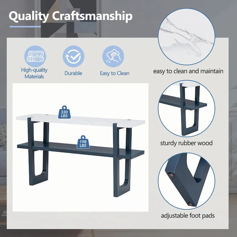 Narrow Console Table with Marble-Effect Top(Navy)