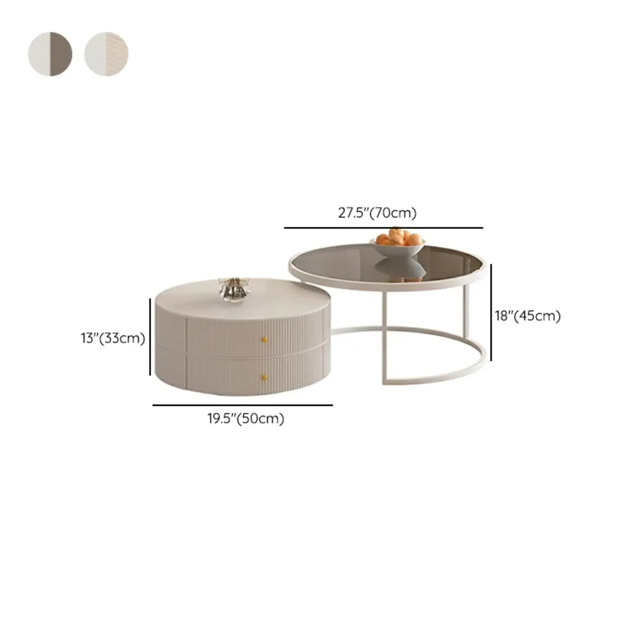 White Round Wheeled Round Wood Drawer Coffee Table