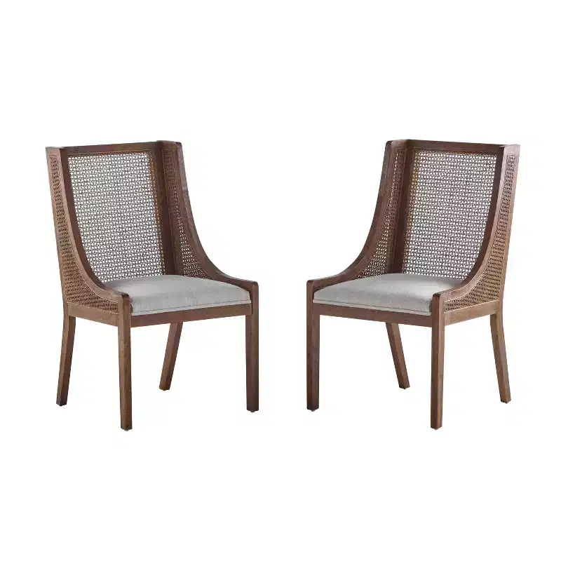 Christopher Knight Home Set of 2 Jace Rustic Fabric Upholstered Wood and Cane Dining Chairs Dark Brown