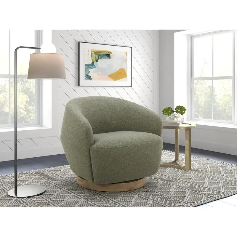Divani Casa Agatha Modern Swivel Accent Chair – Hemp Fabric, Foam & Fiber Fill, Wood Swivel Base, 275 lb Capacity