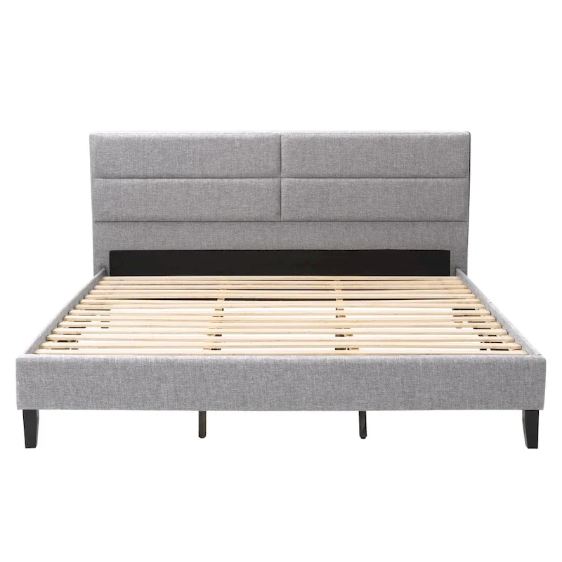 Bellevue Upholstered Tufted Panel Bed King – Solid Wood Legs, No Box Spring Needed