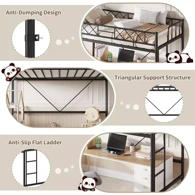Twin Over Full Heavy Duty Metal Bunk Bed, Sturdy Quiet Construction with Ladder & Guardrails, Space-Saving Design, No Box Spring Required
