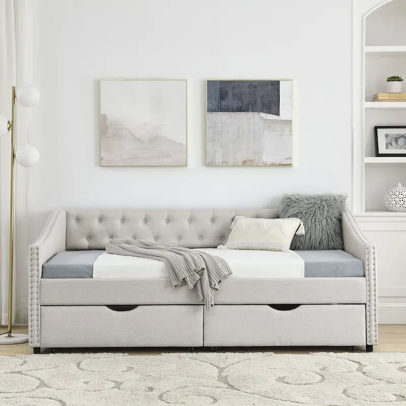 Daybed with Drawers Upholstered Tufted