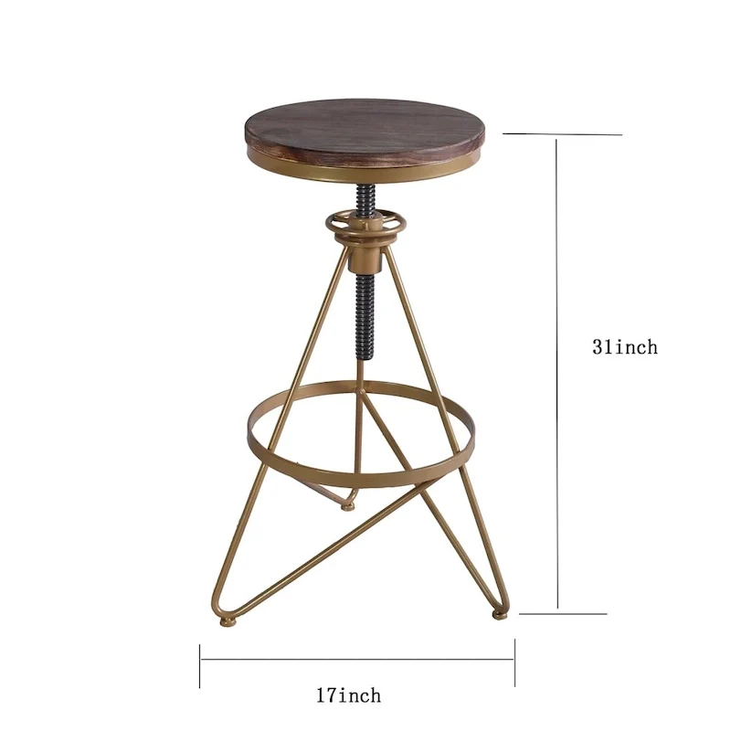 Weathered Wood Gold Adjustable Bar Stool Single Seat