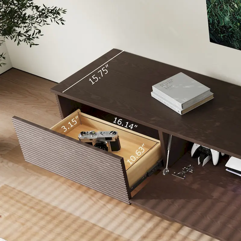 78.74 Mid Century Modern TV Stands, Dark Brown Solid Wood Media Consoler