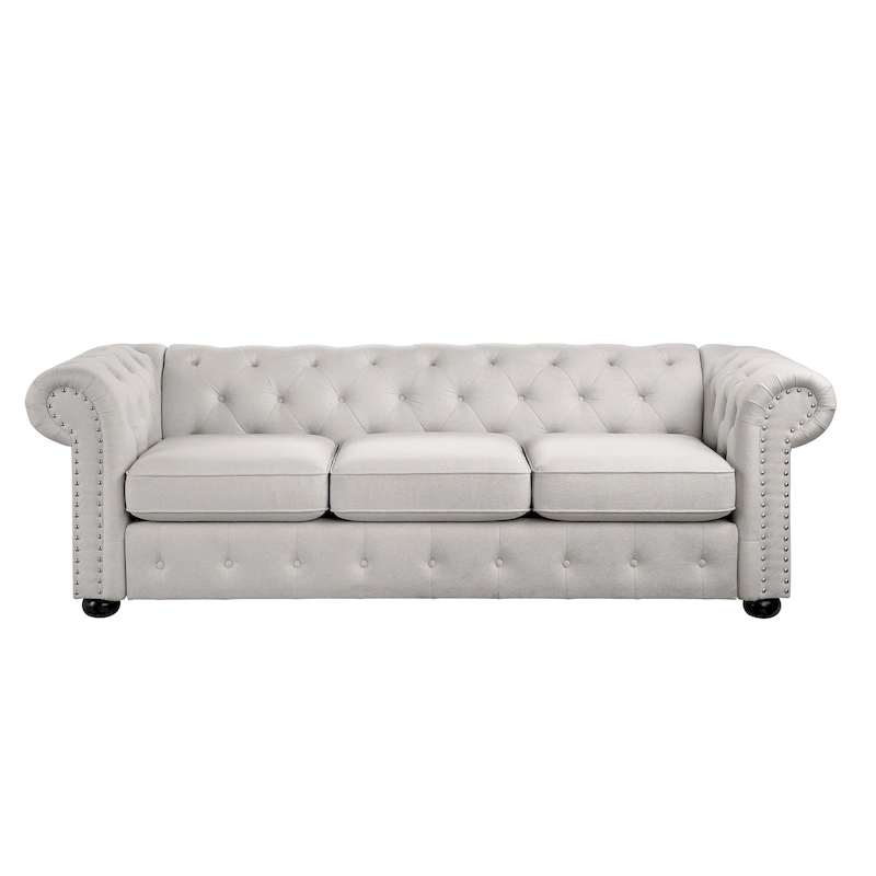 Corvus Aleksis Tufted Chesterfield 3-seater Sofa with Rolled Arms