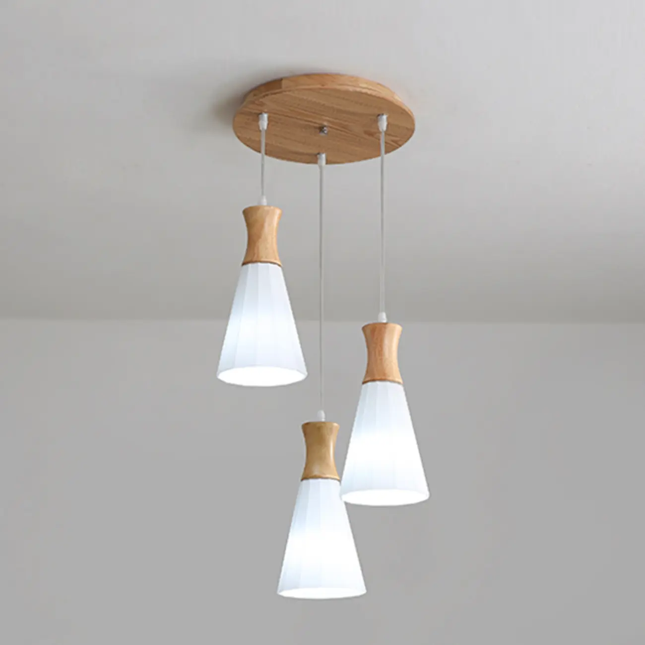 Cone Shade Wooden Kitchen Island Pendant Light Adjustable
