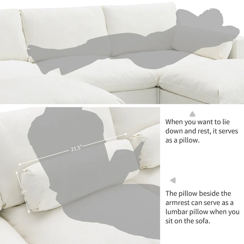 U Shaped Chenille Modular Sectional Cloud Sofa with 2 Ottoman, Pillows