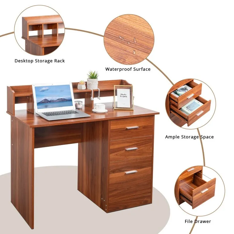 43.31 3 Drawers Wooden Computer Desk with Letter File Cabinet